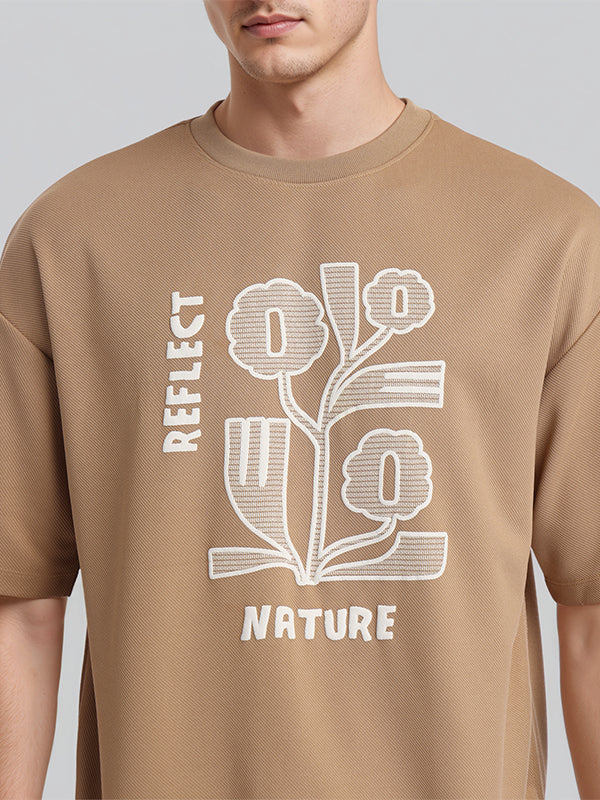 Highlander Men Khaki Applique Round Neck Oversized Fit T-Shirt - Khaki - Image 5