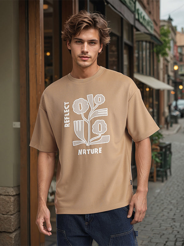 Highlander Men Khaki Applique Round Neck Oversized Fit T-Shirt - Khaki - Image 7
