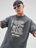 Highlander Men Grey Applique Round Neck Oversized Fit T-Shirt - Grey - Image 1