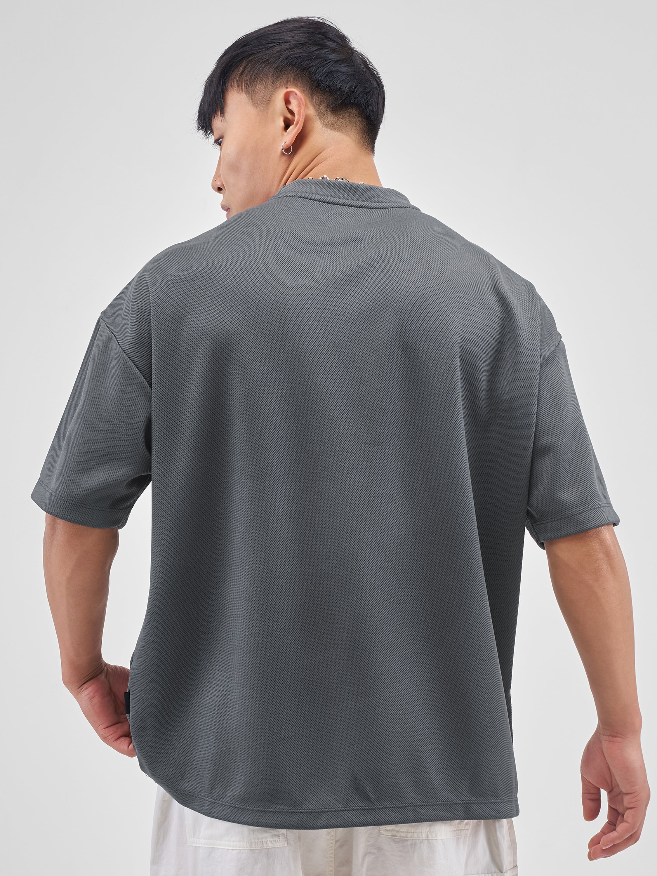 Highlander Men Grey Applique Round Neck Oversized Fit T-Shirt - Grey - Image 3