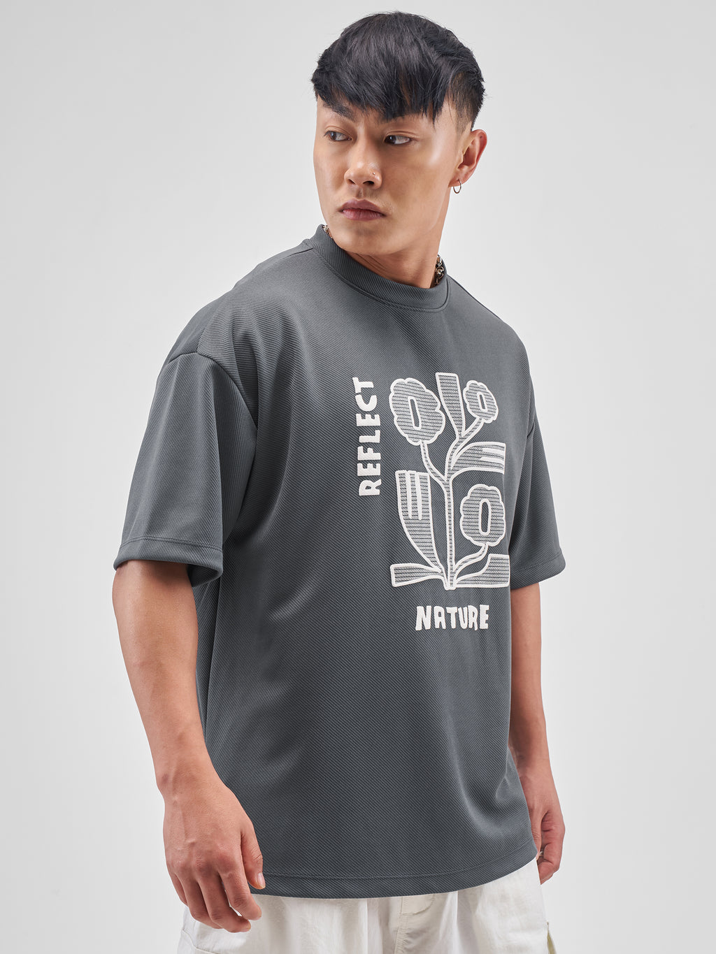 Highlander Men Grey Applique Round Neck Oversized Fit T-Shirt - Grey - Image 6