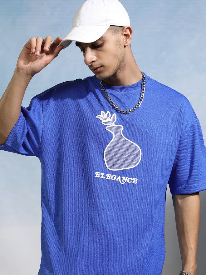 Highlander Men Blue Round Neck Applique Oversized Fit T-Shirt - Blue - Image 1