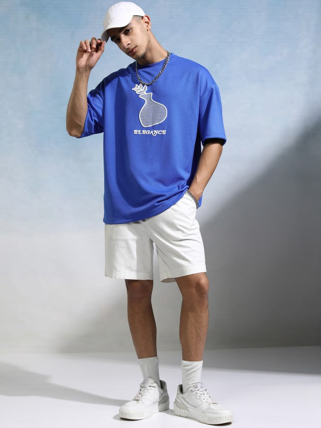 Highlander Men Blue Round Neck Applique Oversized Fit T-Shirt - Blue - Image 2