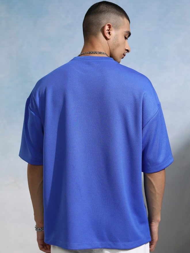 Highlander Men Blue Round Neck Applique Oversized Fit T-Shirt - Blue - Image 3