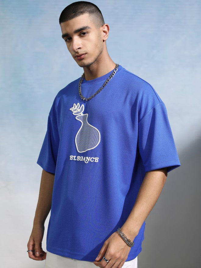 Highlander Men Blue Round Neck Applique Oversized Fit T-Shirt - Blue - Image 4