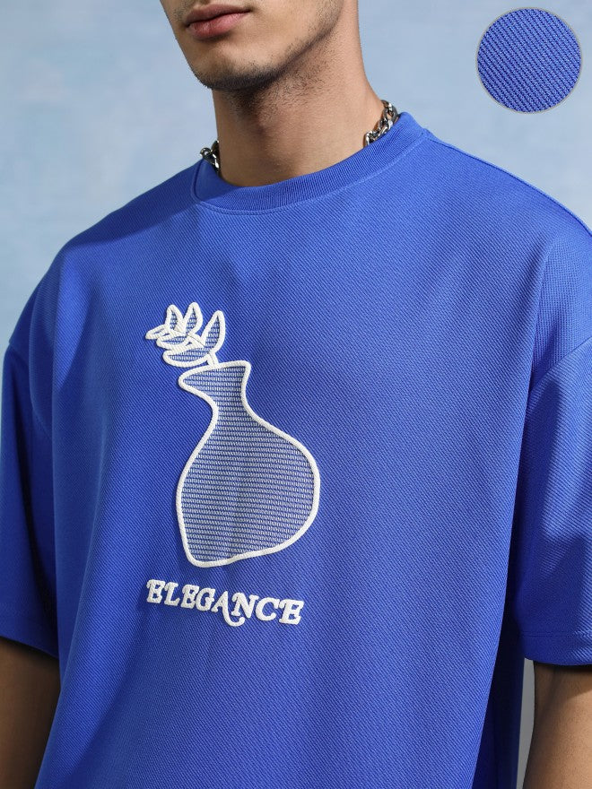 Highlander Men Blue Round Neck Applique Oversized Fit T-Shirt - Blue - Image 5