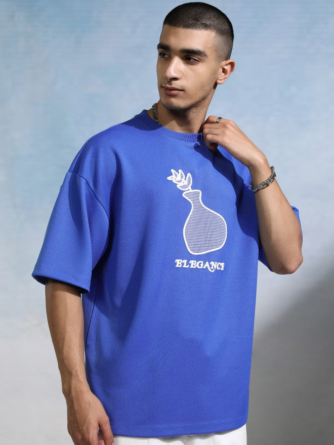 Highlander Men Blue Round Neck Applique Oversized Fit T-Shirt - Blue - Image 6