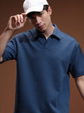 Highlander Men Blue Self Design Polo Collar T-Shirt - Blue - Image 1