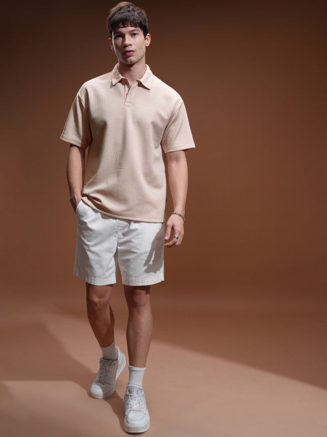 Highlander Men Peach Self Design Polo Collar T-Shirt - Peach - Image 2