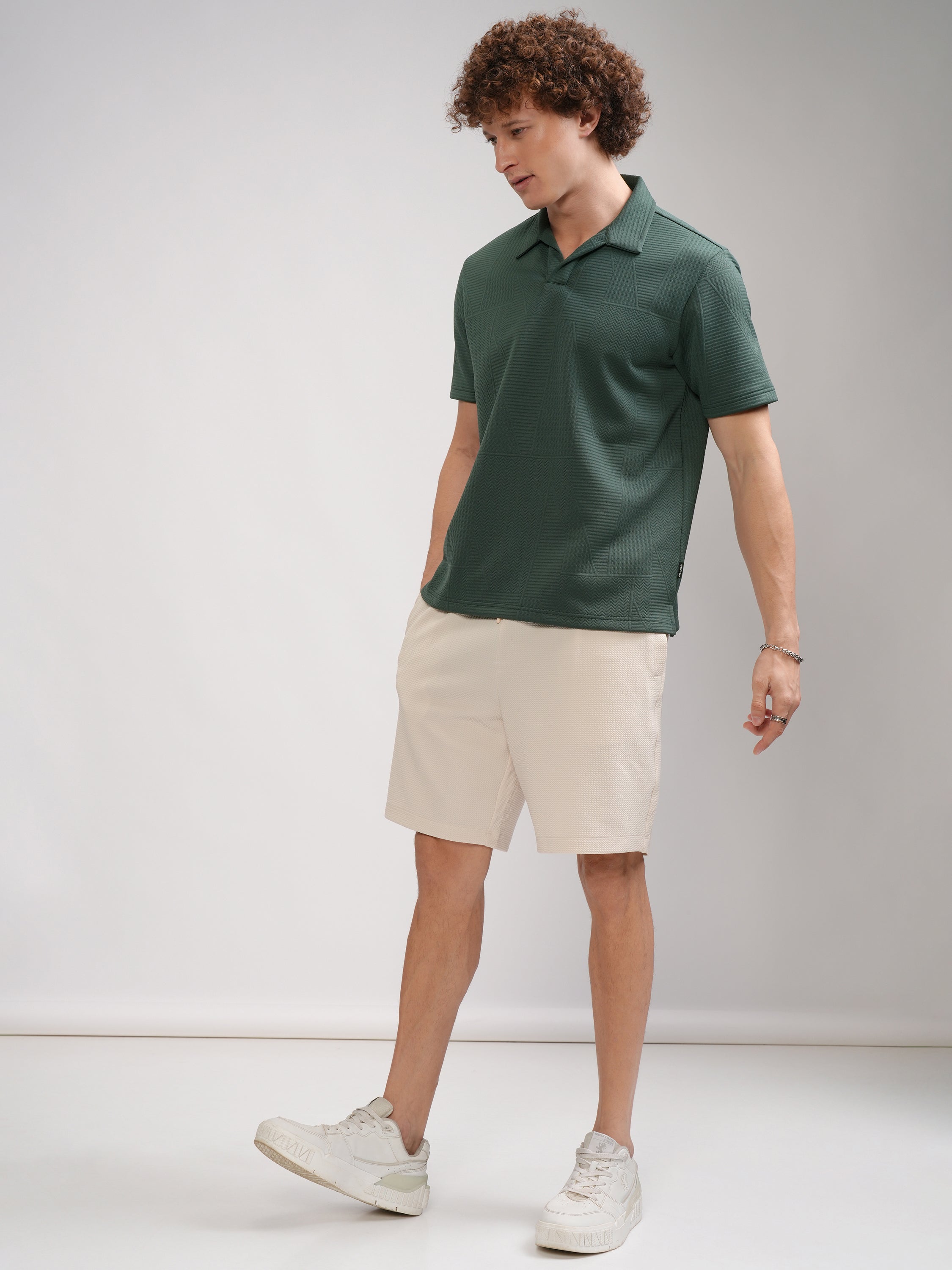 Highlander Men Teal Self Design Polo Collar T-Shirt - Teal - Image 2