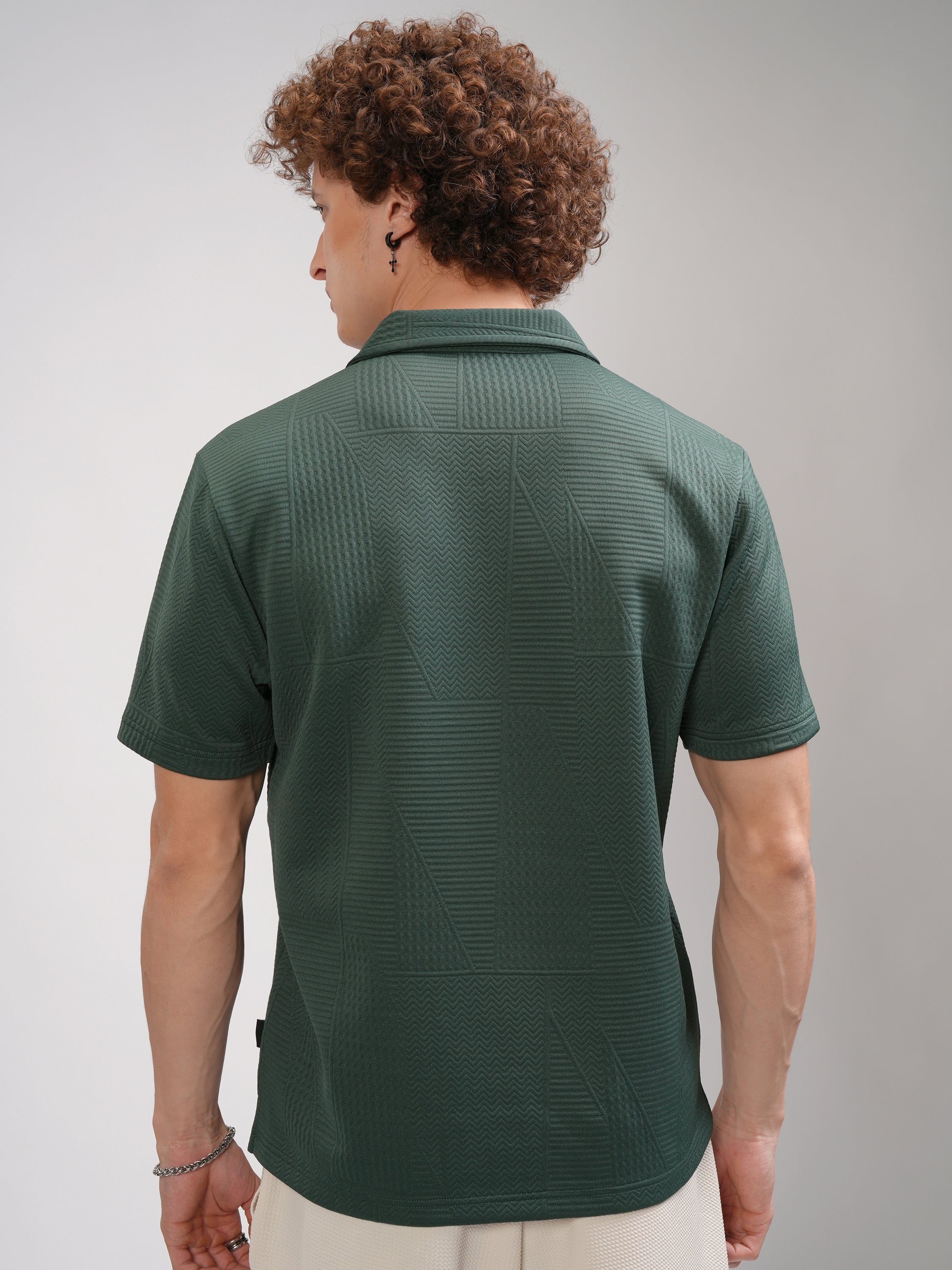 Highlander Men Teal Self Design Polo Collar T-Shirt - Teal - Image 3