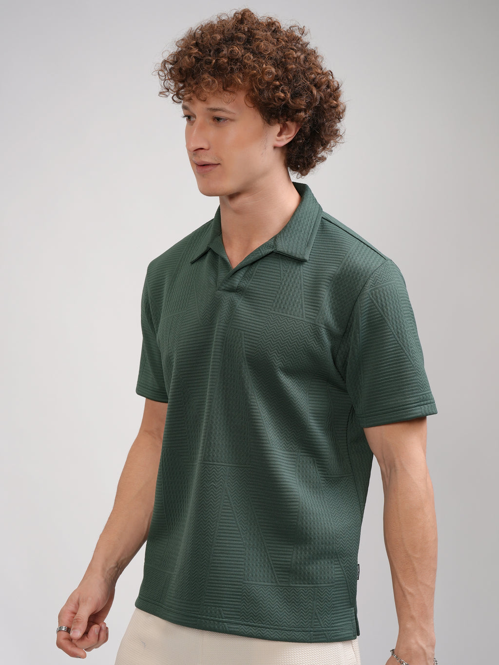 Highlander Men Teal Self Design Polo Collar T-Shirt - Teal - Image 4