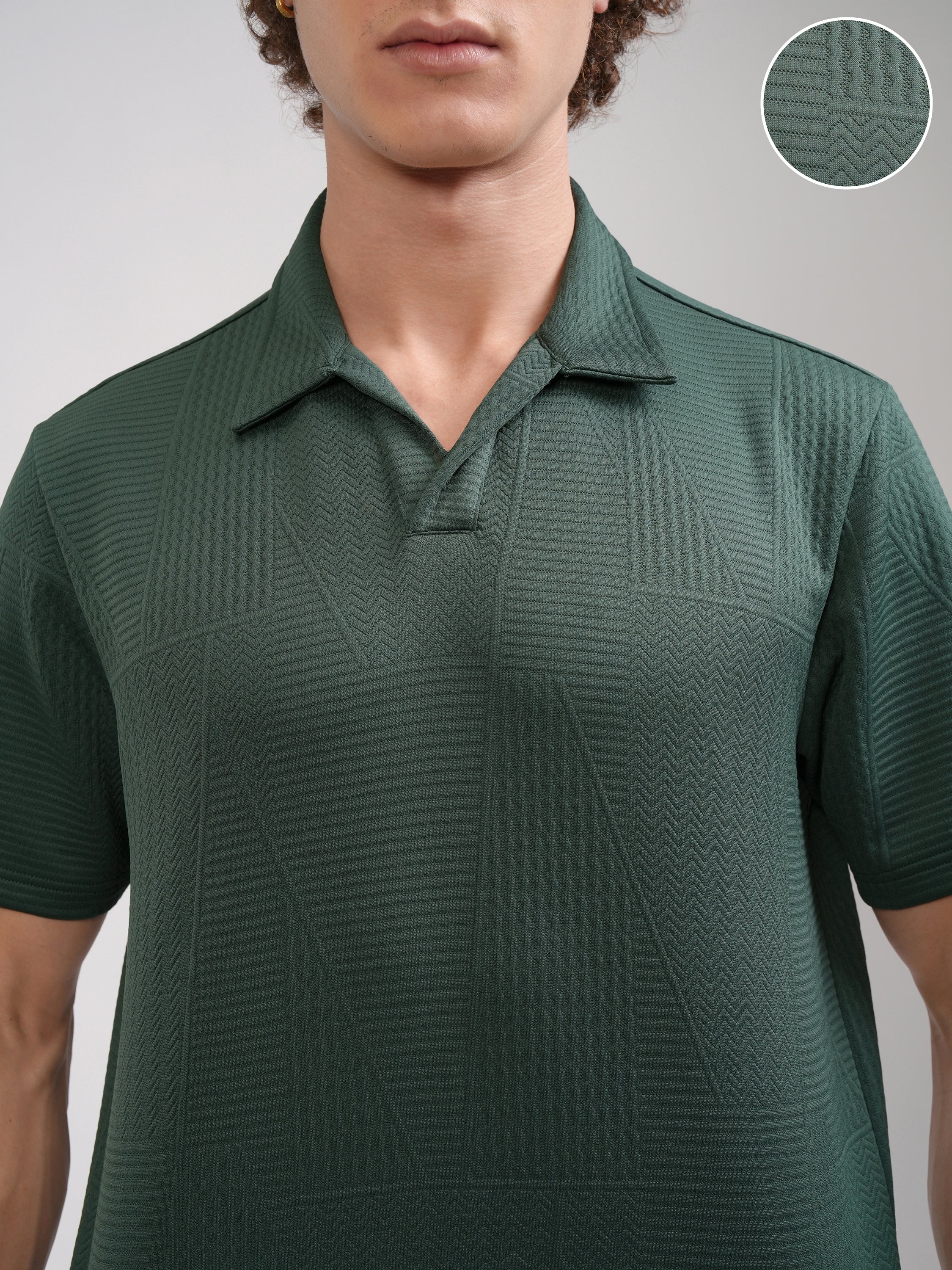 Highlander Men Teal Self Design Polo Collar T-Shirt - Teal - Image 5