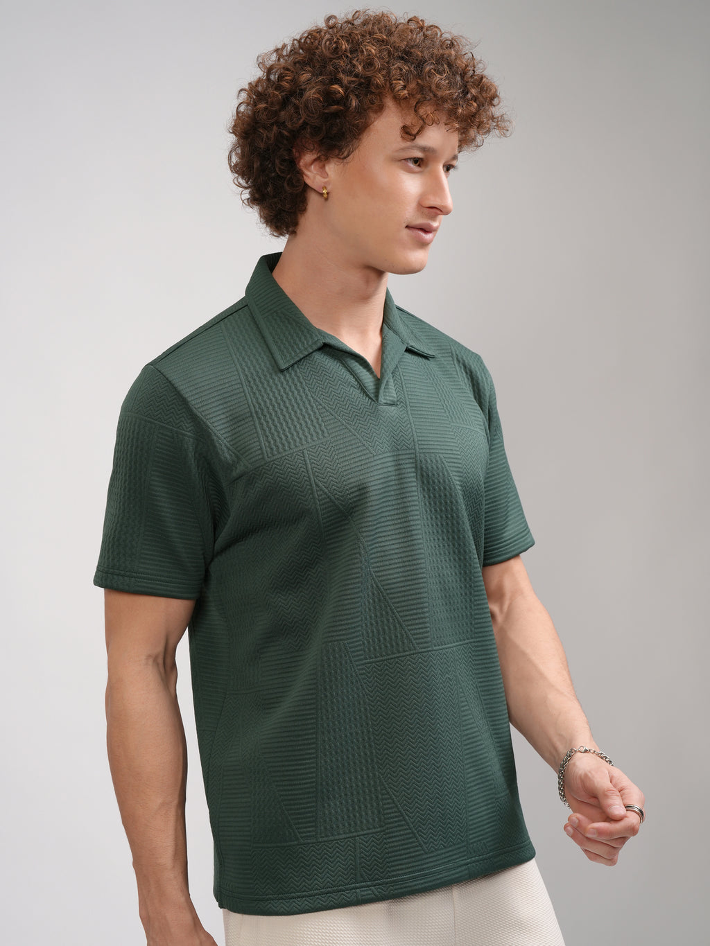 Highlander Men Teal Self Design Polo Collar T-Shirt - Teal - Image 6