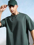Highlander Men Teal Self Design Round Neck Oversized Fit T-Shirt - Teal - Image 1