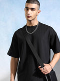 Highlander Men Black Self Design Round Neck Oversized Fit T-Shirt - Black - Image 1