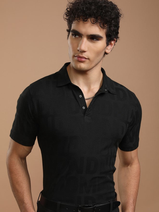 Highlander Men Black Printed Polo Collar T-Shirt - Black - Image 1