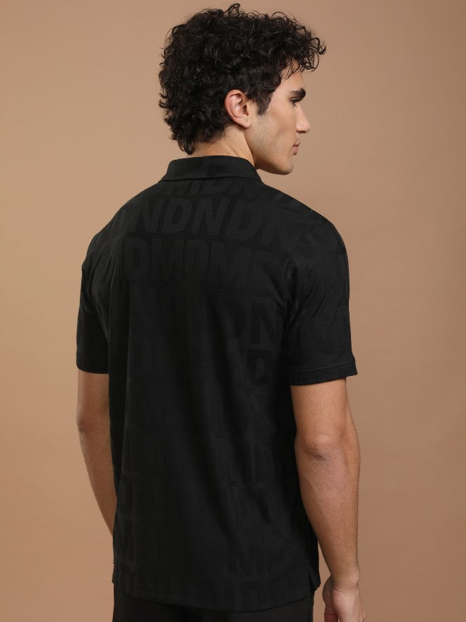 Highlander Men Black Printed Polo Collar T-Shirt - Black - Image 3