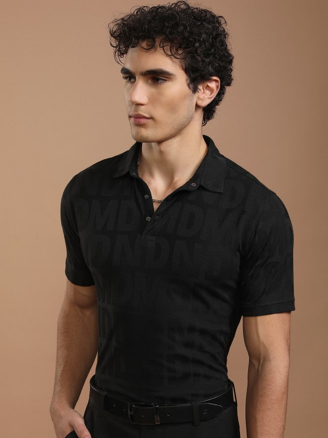 Highlander Men Black Printed Polo Collar T-Shirt - Black - Image 4