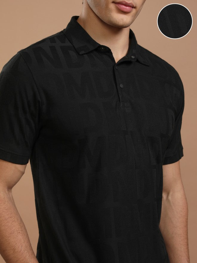 Highlander Men Black Printed Polo Collar T-Shirt - Black - Image 5