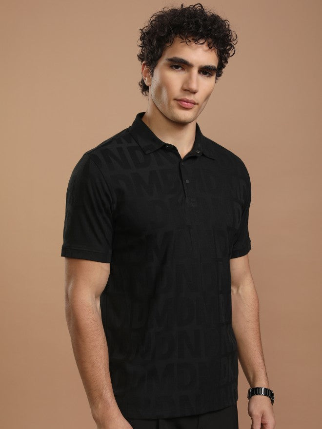 Highlander Men Black Printed Polo Collar T-Shirt - Black - Image 6