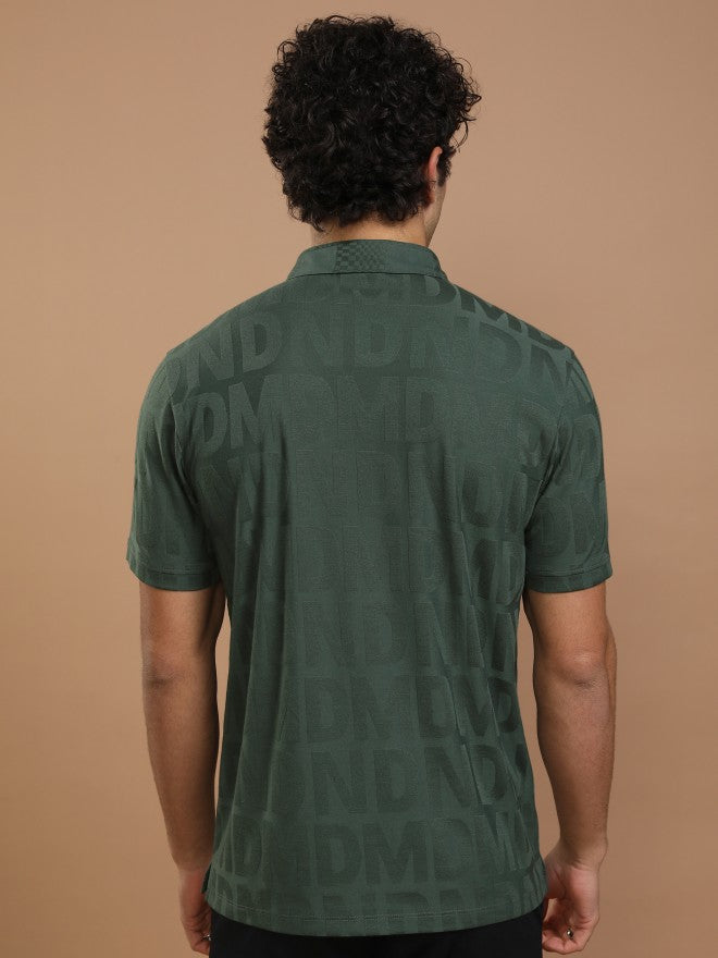 Highlander Men Green Printed Polo Collar T-Shirt - Green - Image 3