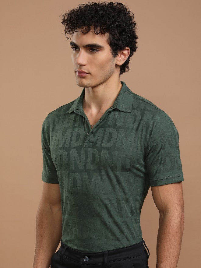Highlander Men Green Printed Polo Collar T-Shirt - Green - Image 4