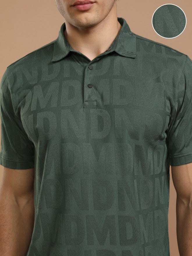 Highlander Men Green Printed Polo Collar T-Shirt - Green - Image 5