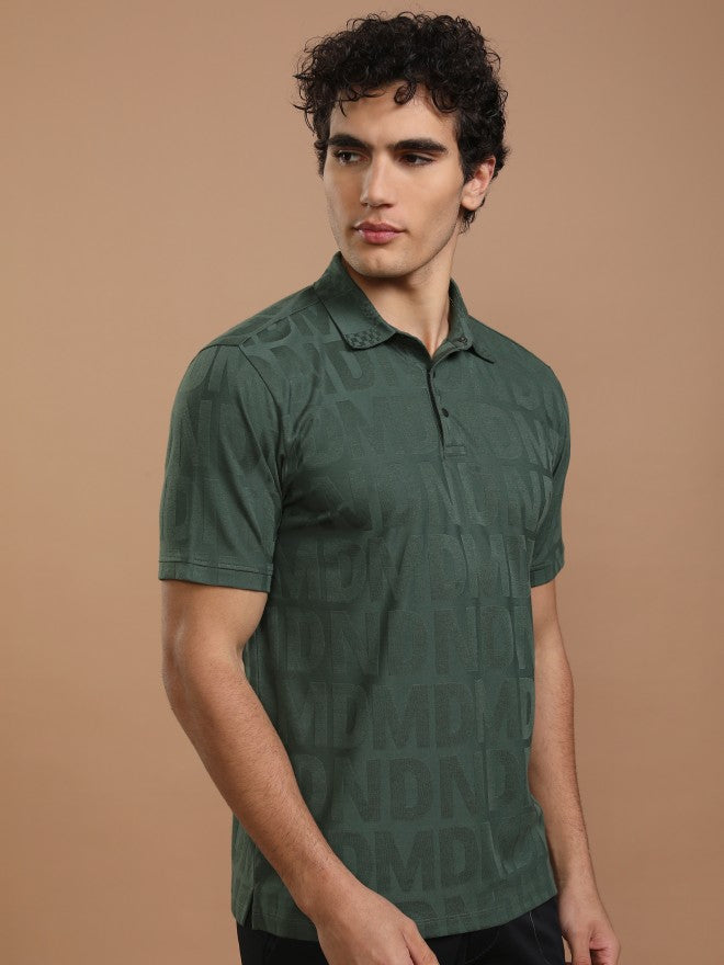 Highlander Men Green Printed Polo Collar T-Shirt - Green - Image 6
