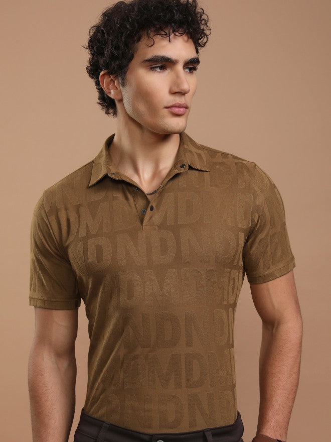 Highlander Men Brown Printed Polo Collar T-Shirt - Brown - Image 1