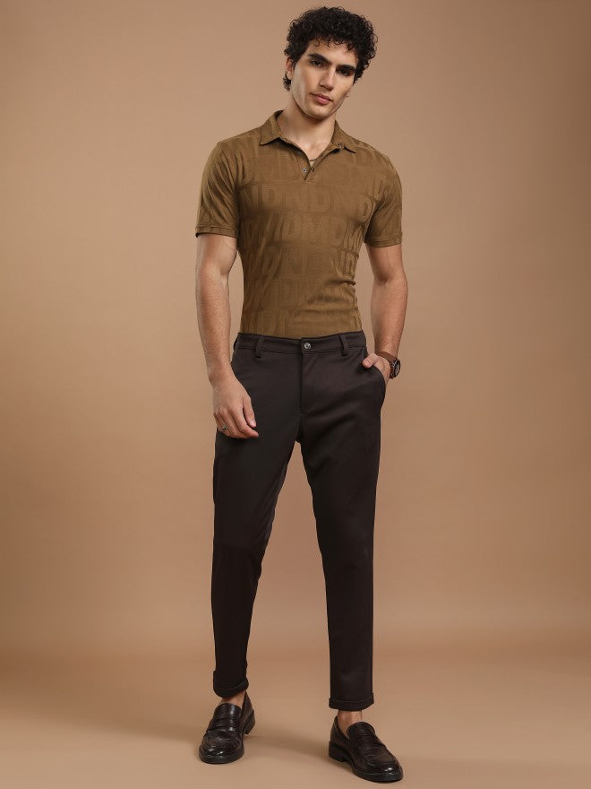 Highlander Men Brown Printed Polo Collar T-Shirt - Brown - Image 2