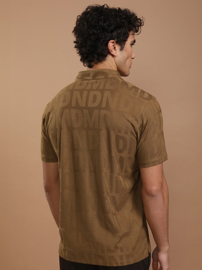 Highlander Men Brown Printed Polo Collar T-Shirt - Brown - Image 3