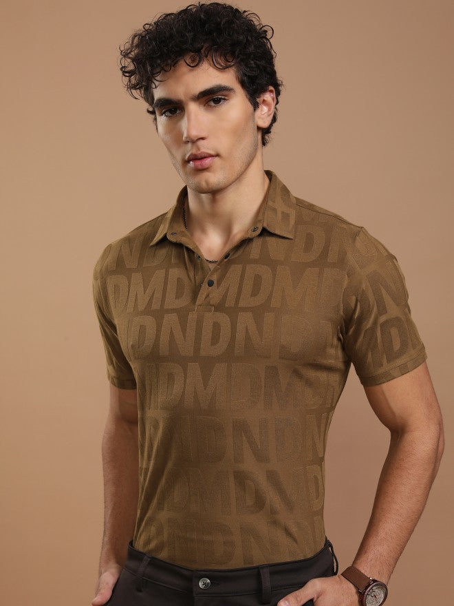 Highlander Men Brown Printed Polo Collar T-Shirt - Brown - Image 4