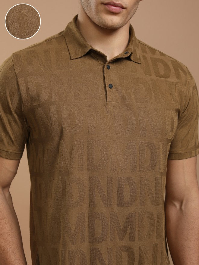 Highlander Men Brown Printed Polo Collar T-Shirt - Brown - Image 5