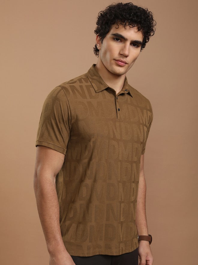 Highlander Men Brown Printed Polo Collar T-Shirt - Brown - Image 6