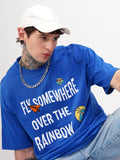 Highlander Men Blue Printed Round Neck Oversized Fit T-Shirt - Blue - Image 1