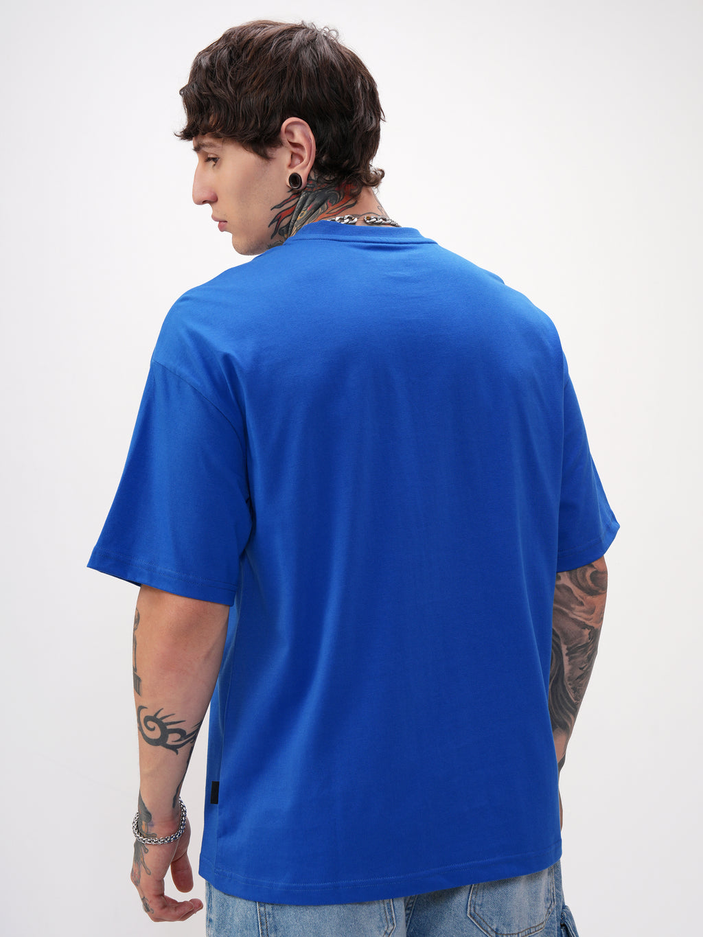 Highlander Men Blue Printed Round Neck Oversized Fit T-Shirt - Blue - Image 3