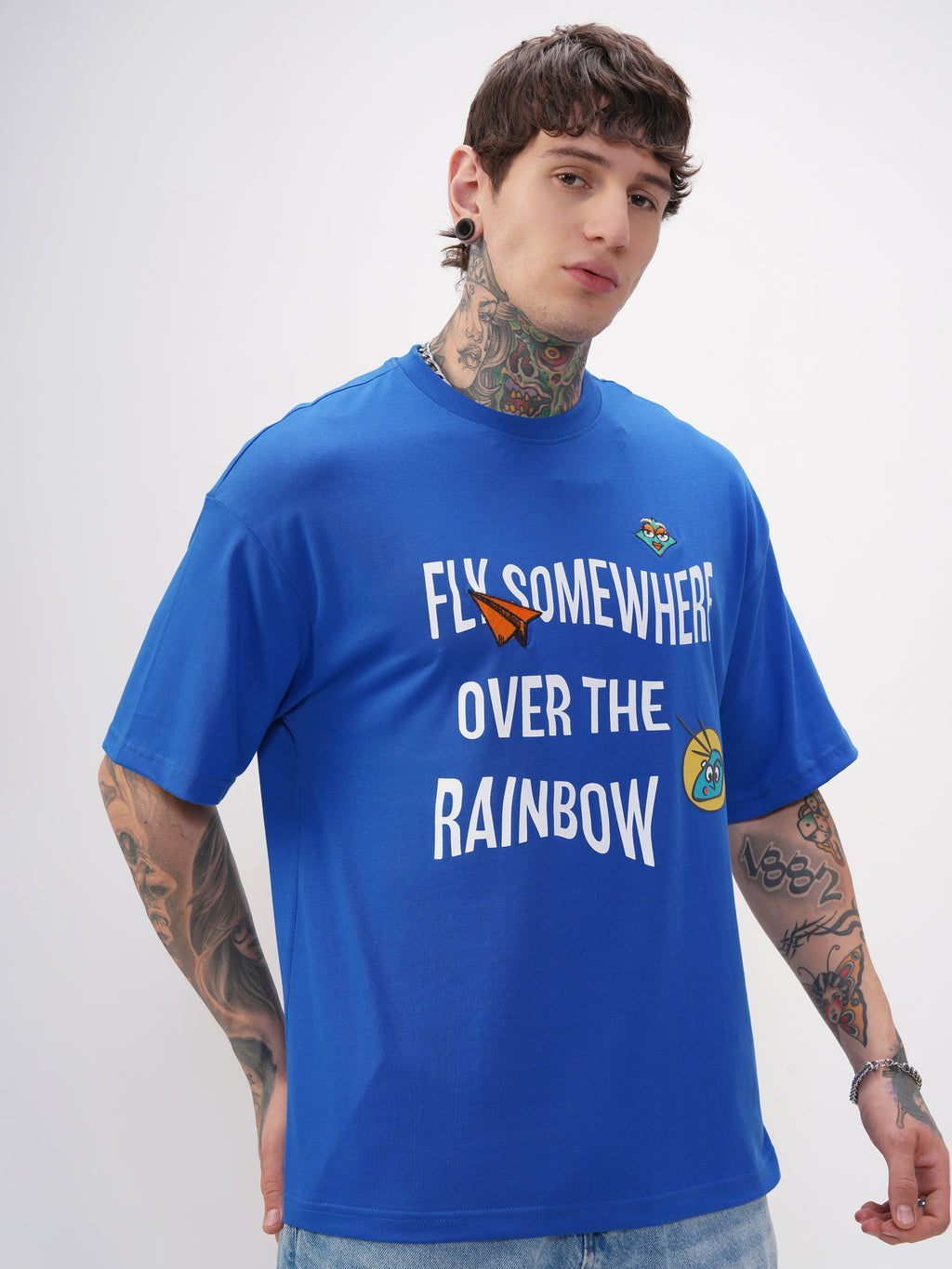 Highlander Men Blue Printed Round Neck Oversized Fit T-Shirt - Blue - Image 6