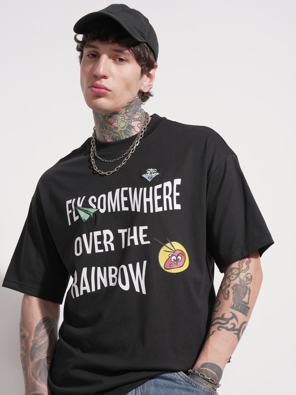 Highlander Men Black Printed Round Neck Oversized Fit T-Shirt - Black - Image 1