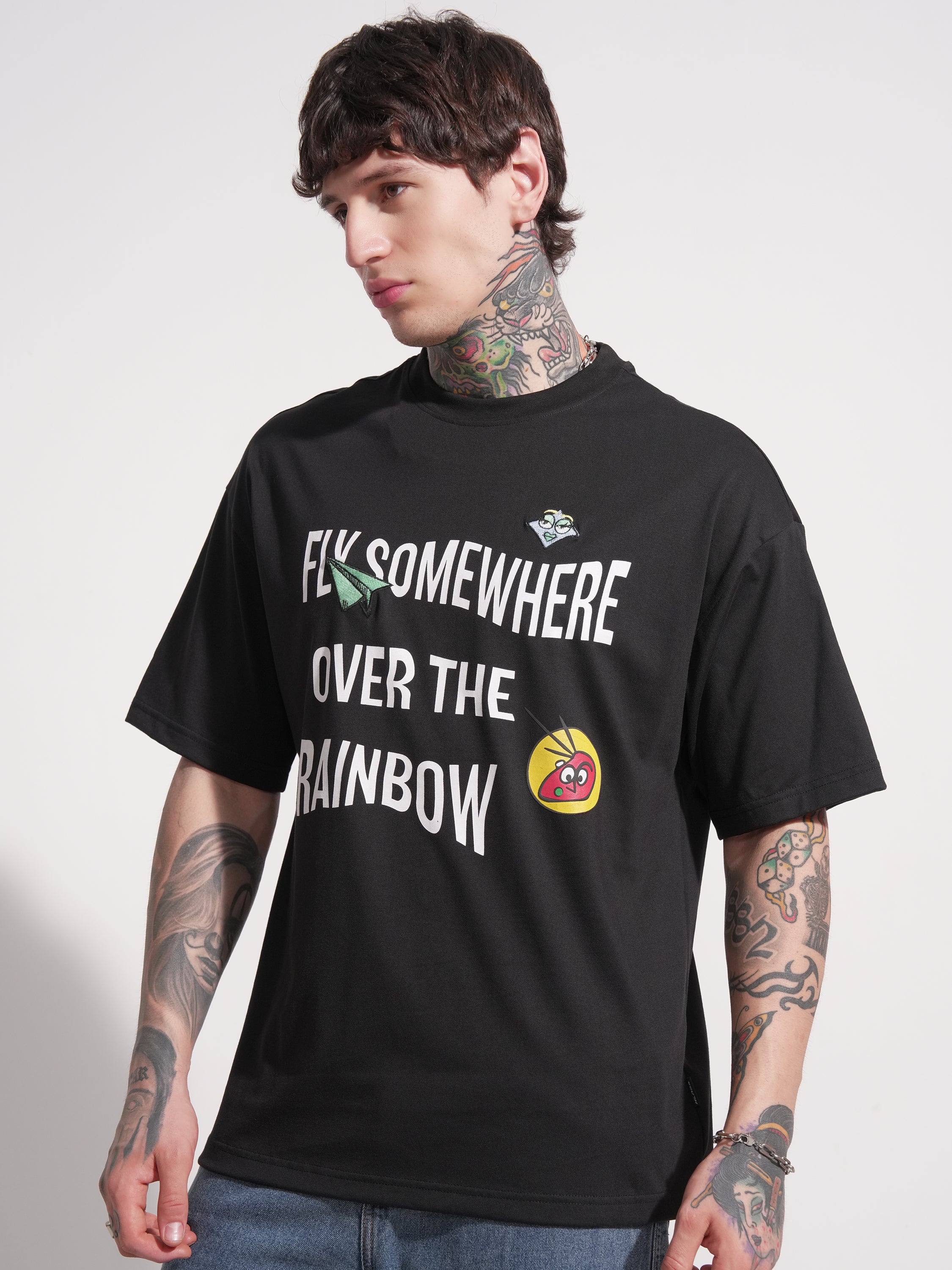 Highlander Men Black Printed Round Neck Oversized Fit T-Shirt - Black - Image 4