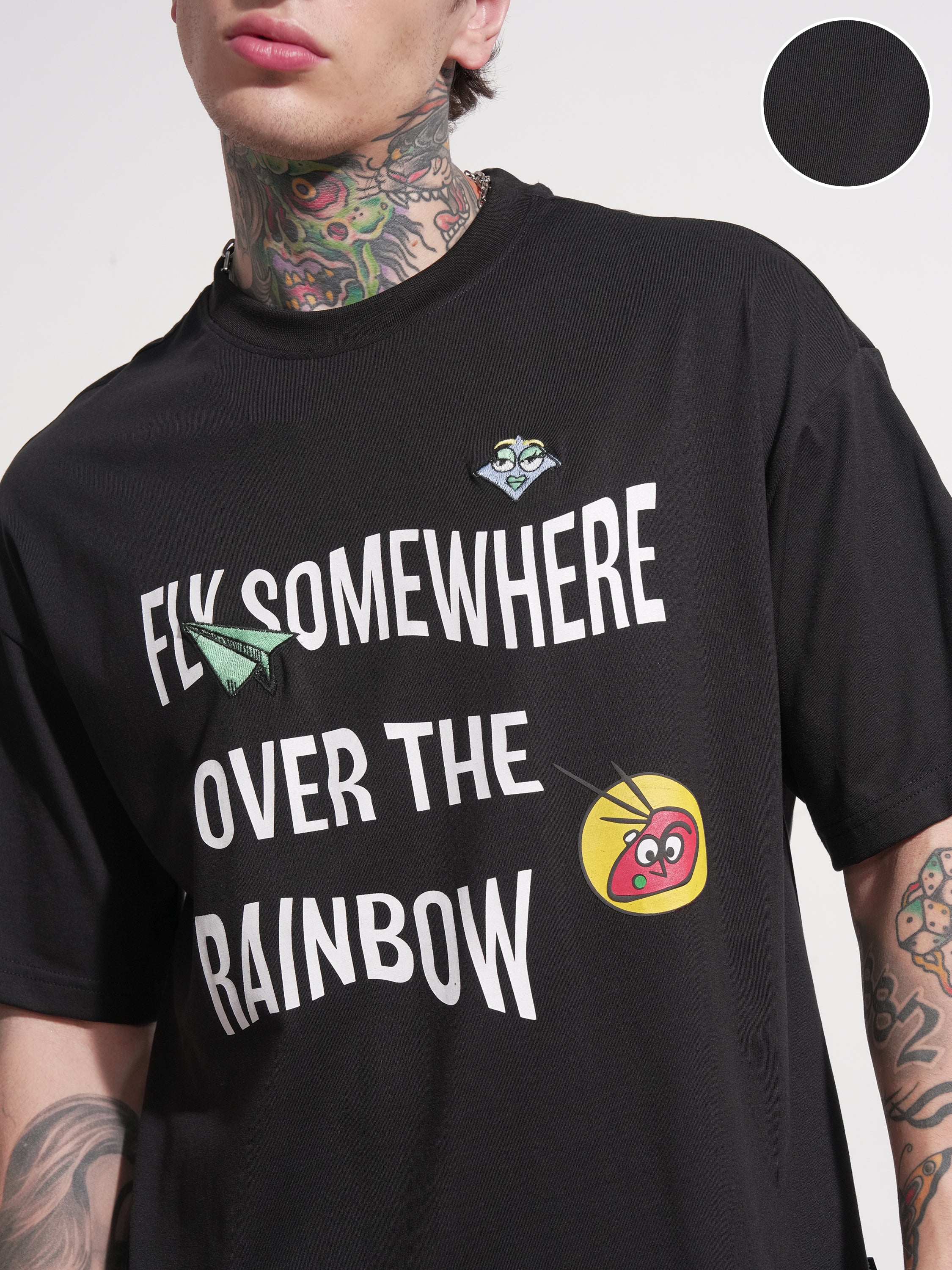 Highlander Men Black Printed Round Neck Oversized Fit T-Shirt - Black - Image 5