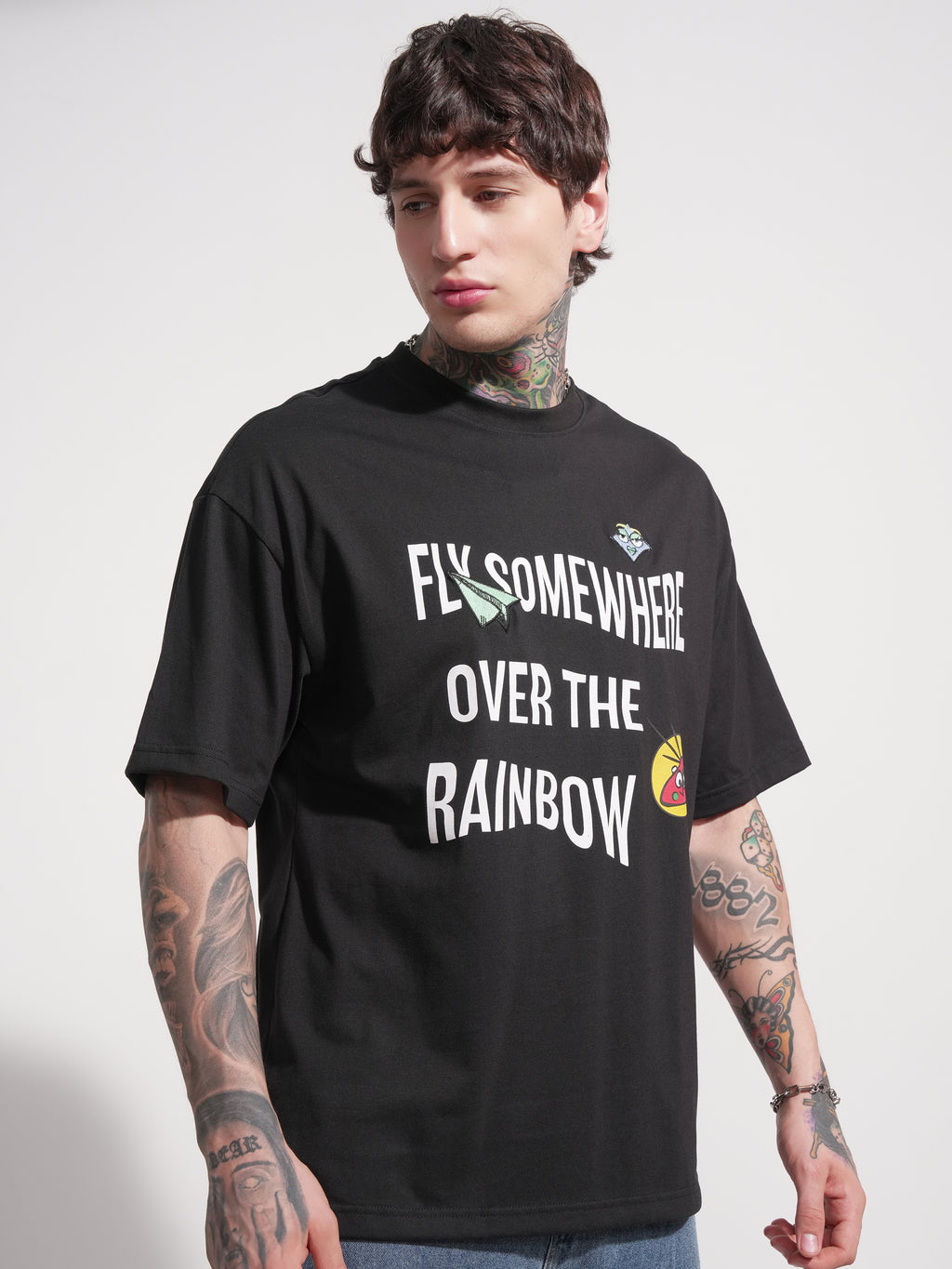 Highlander Men Black Printed Round Neck Oversized Fit T-Shirt - Black - Image 6