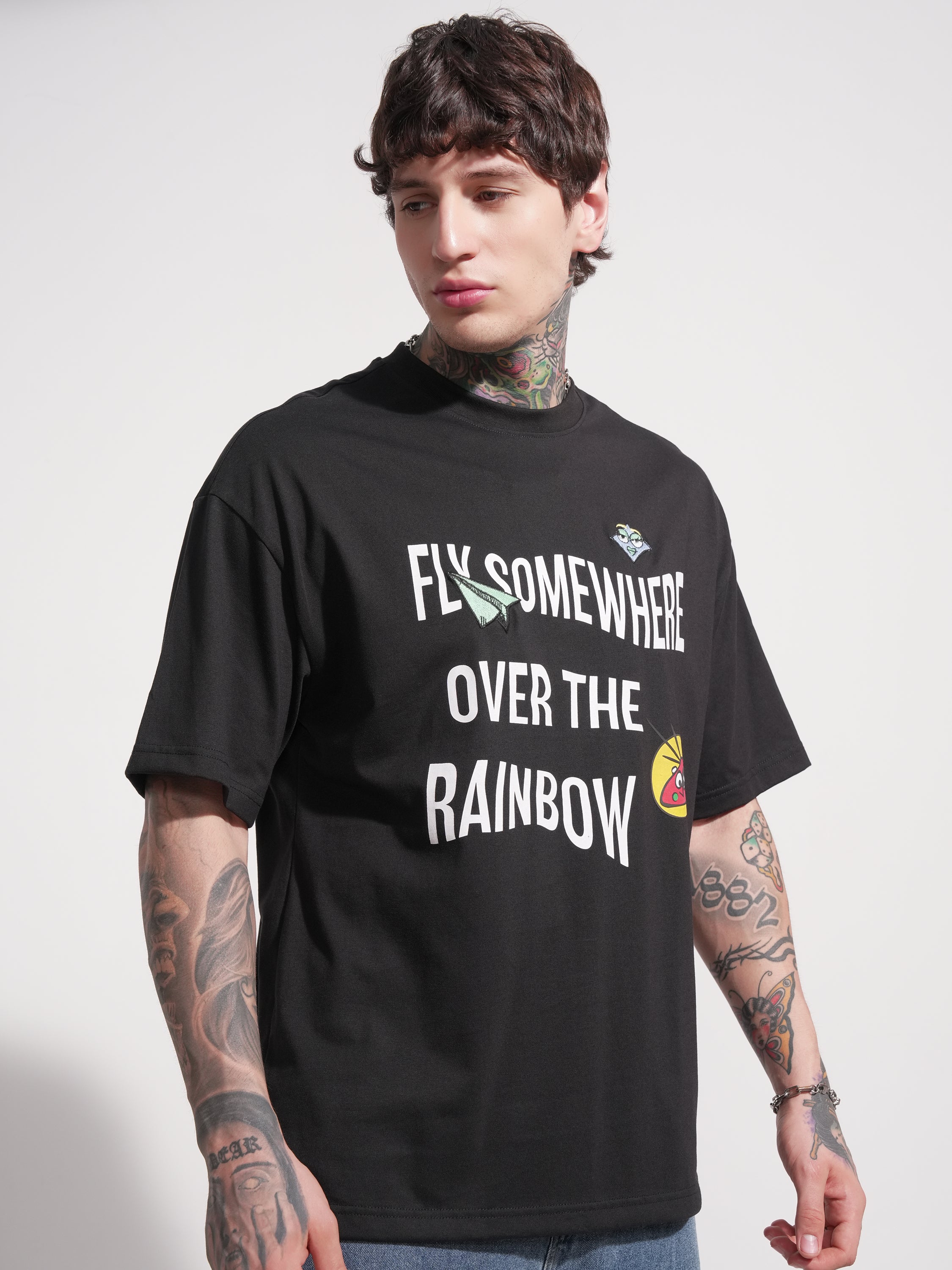 Highlander Men Black Printed Round Neck Oversized Fit T-Shirt - Black - Image 6