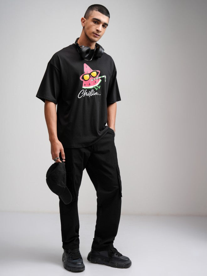 Highlander Men Black Printed Oversized Fit T-Shirt - Black - Image 2