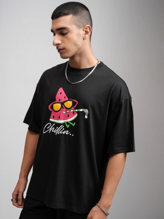 Highlander Men Black Printed Oversized Fit T-Shirt - Black - Image 4