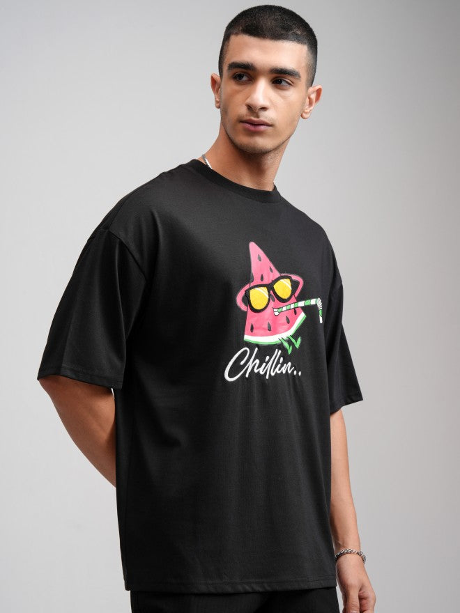 Highlander Men Black Printed Oversized Fit T-Shirt - Black - Image 6
