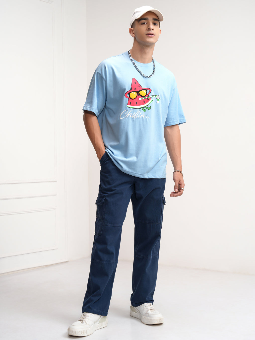 Highlander Men Blue Printed Round Neck Oversized Fit T-Shirt - Blue - Image 2