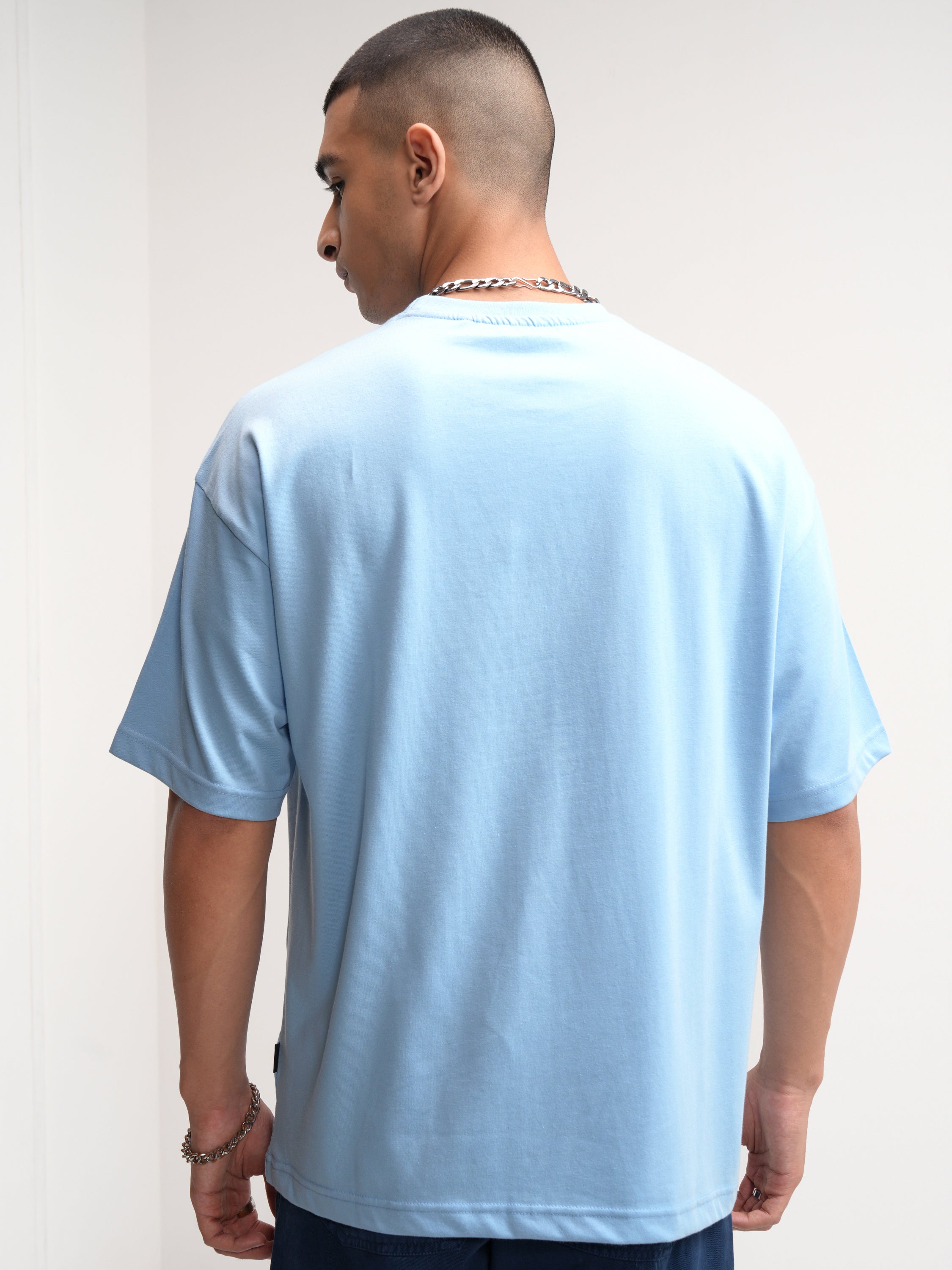 Highlander Men Blue Printed Round Neck Oversized Fit T-Shirt - Blue - Image 3