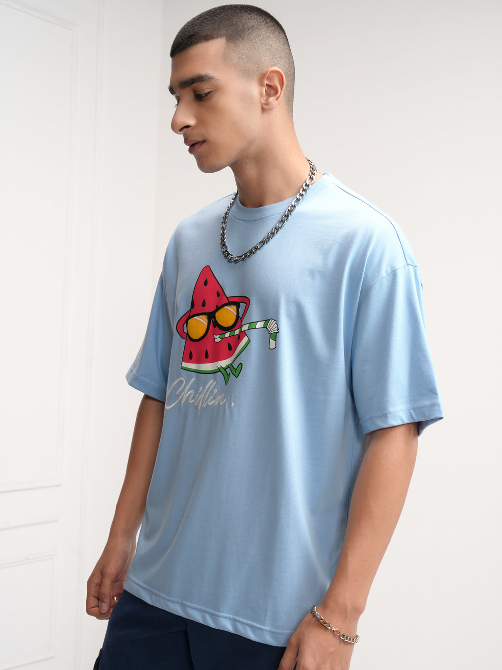 Highlander Men Blue Printed Round Neck Oversized Fit T-Shirt - Blue - Image 4