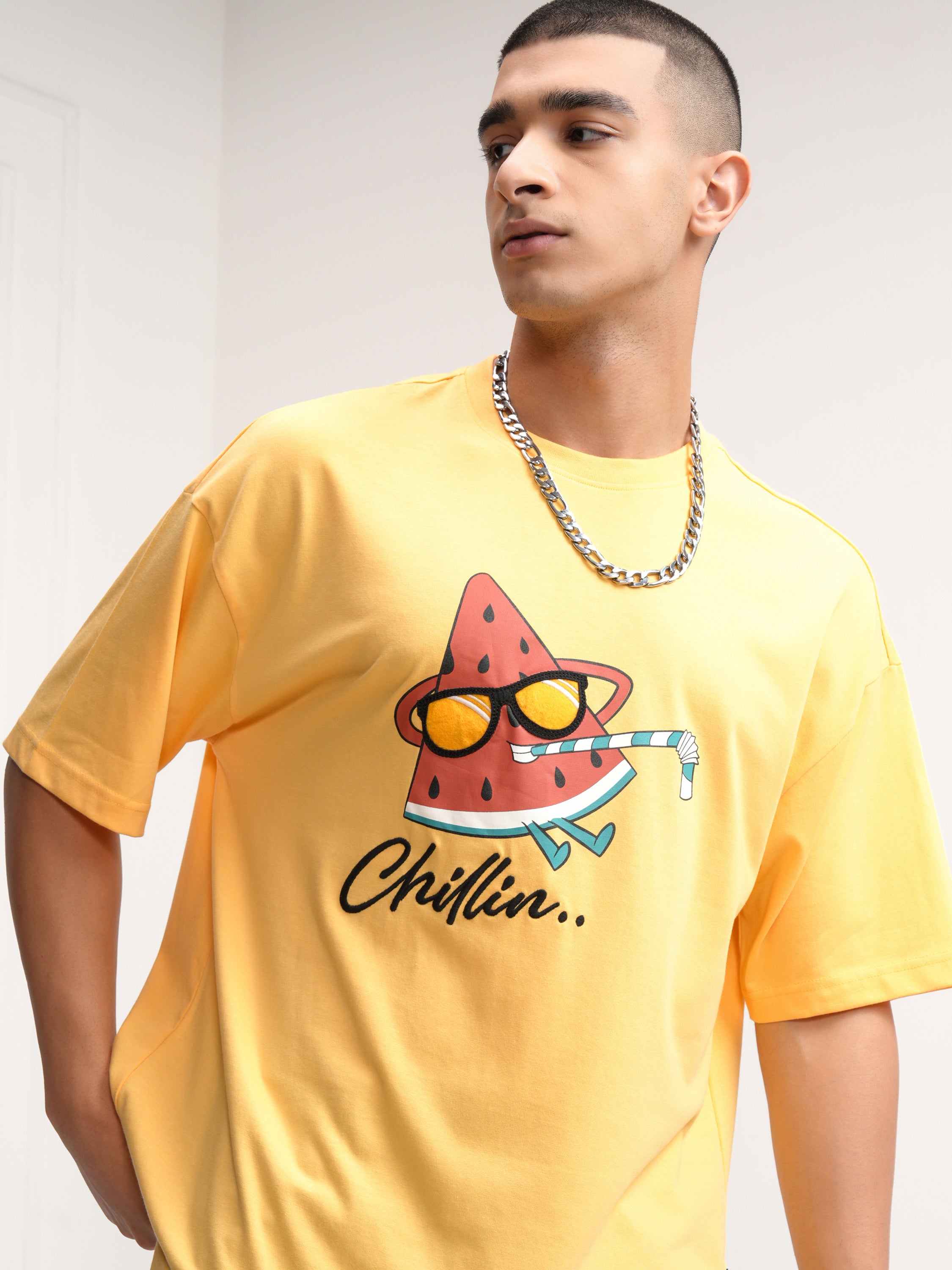 Highlander Men Yellow Printed Round Neck Oversized Fit T-Shirt - Yellow - Image 1